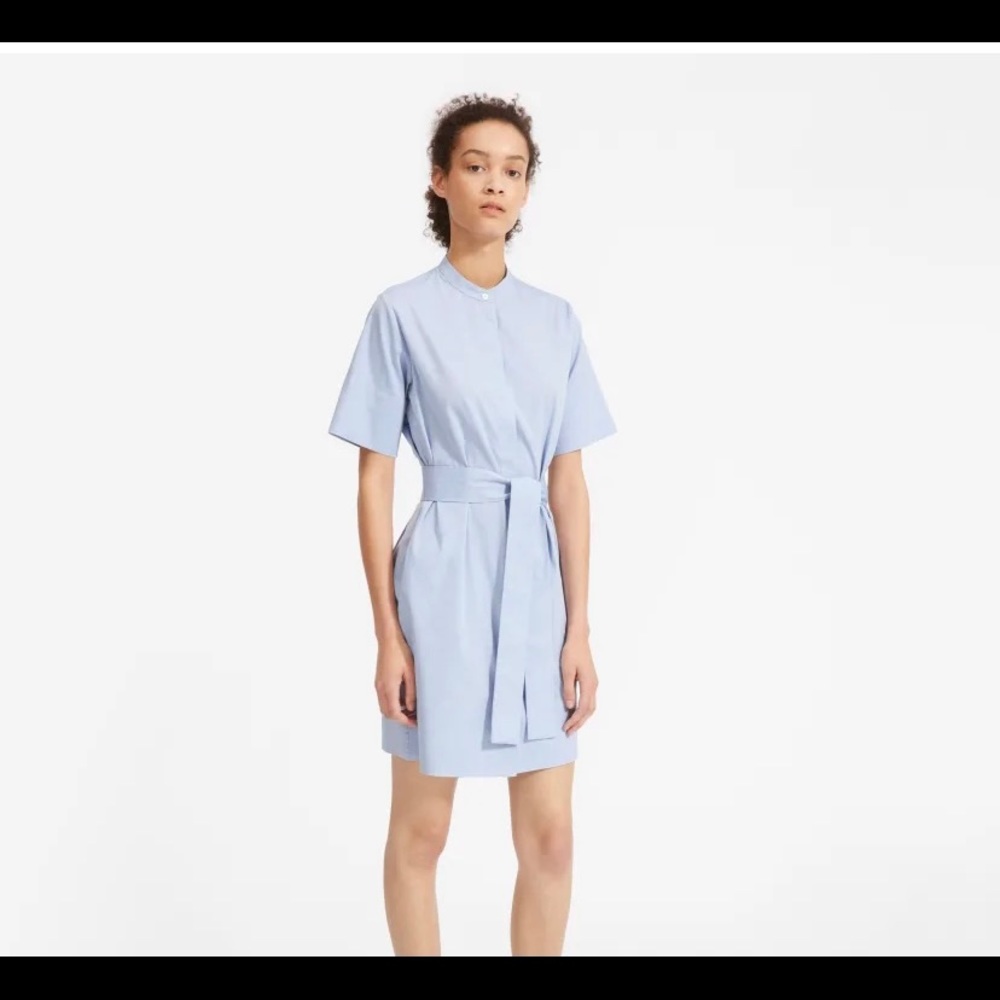 Everlane The Cotton Collarless Belted Shirtdress